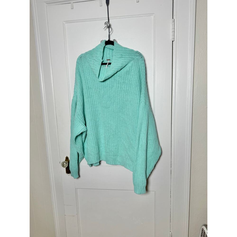 Free People Teal Blue Chunky Oversized Baggy Slouchy Turtleneck Sweater Medium